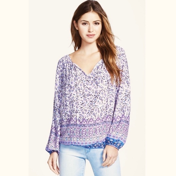 Lucky Brand Border Print Peasant Blouse - Picture 1 of 15